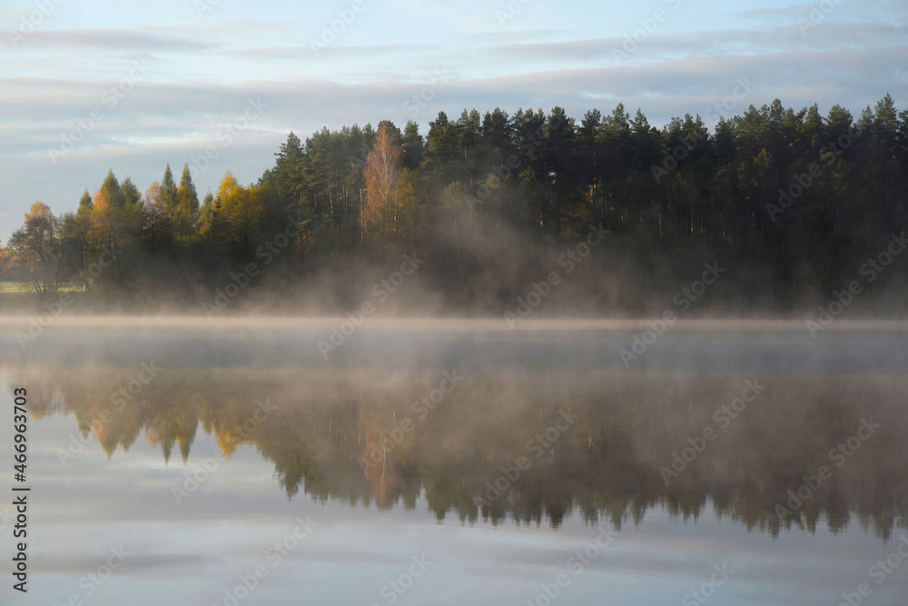 autumn fog on the lake autumn fog on the lake