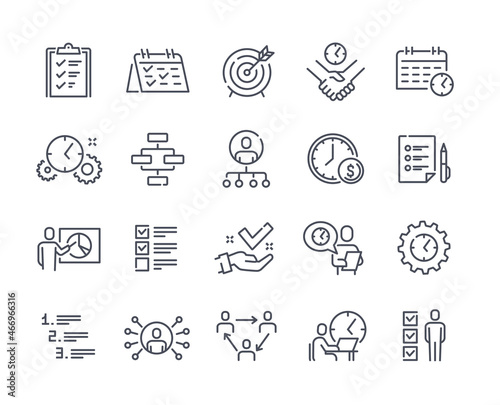 Task icon set. Minimalistic thin stickers with gliders, reminders with goals, deadlines and employees. Time management and efficiency. Cartoon flat vector collection isolated on white background