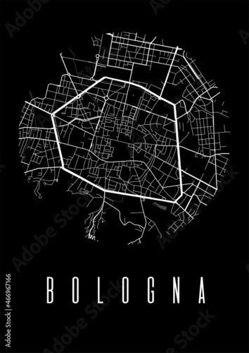 Fotografie, Obraz Bologna map vector black poster