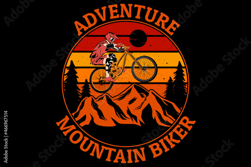 Adventure mountain biker design vintage retro
