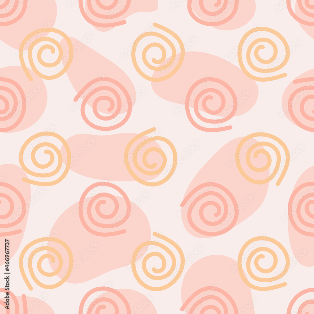 Spirals hand drawn on pink spots vector seamless pattern Spirals hand drawn on pink spots vector seamless pattern