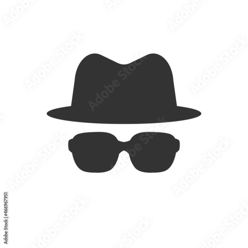Vector illustration of black sun glasses and spy hat. Stock vector illustration isolated on white background
