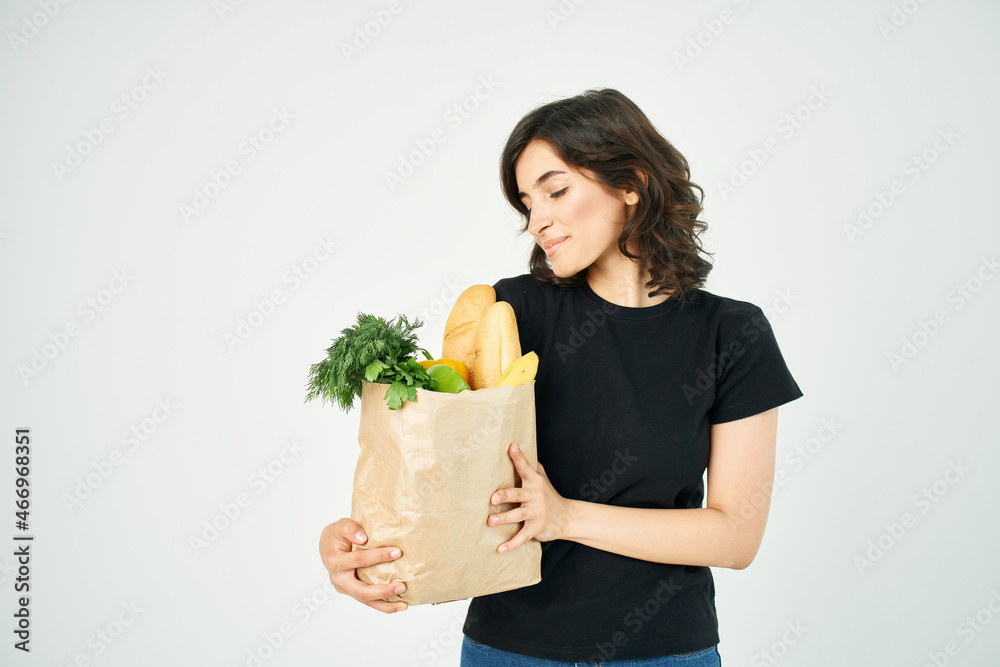 woman with package of groceries shopping healthy food supermarket woman with package of groceries shopping healthy food supermarket