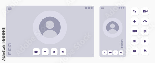 Videocall interface template with user icon and buttons. Light ux design in minimalistic style for online chat programs. Vector illustration