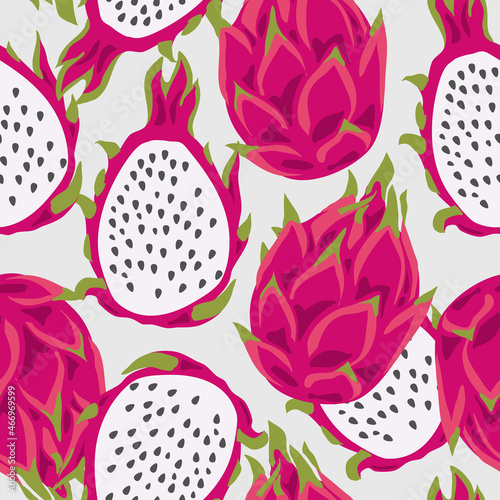 Dragon fruit pitahaya seamless pattern