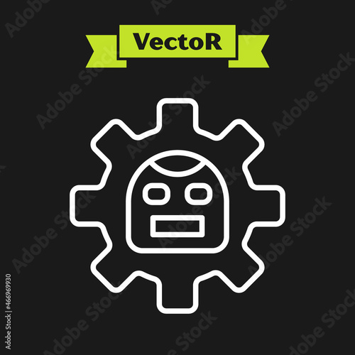 White line Robot icon isolated on black background. Artificial intelligence, machine learning, cloud computing. Vector