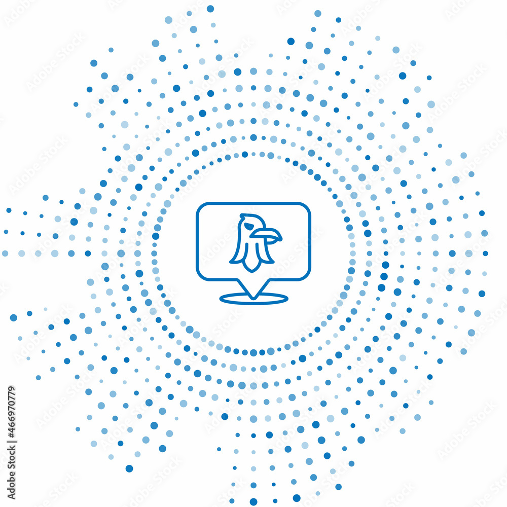 Blue line Eagle icon isolated on white background. American Presidential symbol. Abstract circle random dots. Vector