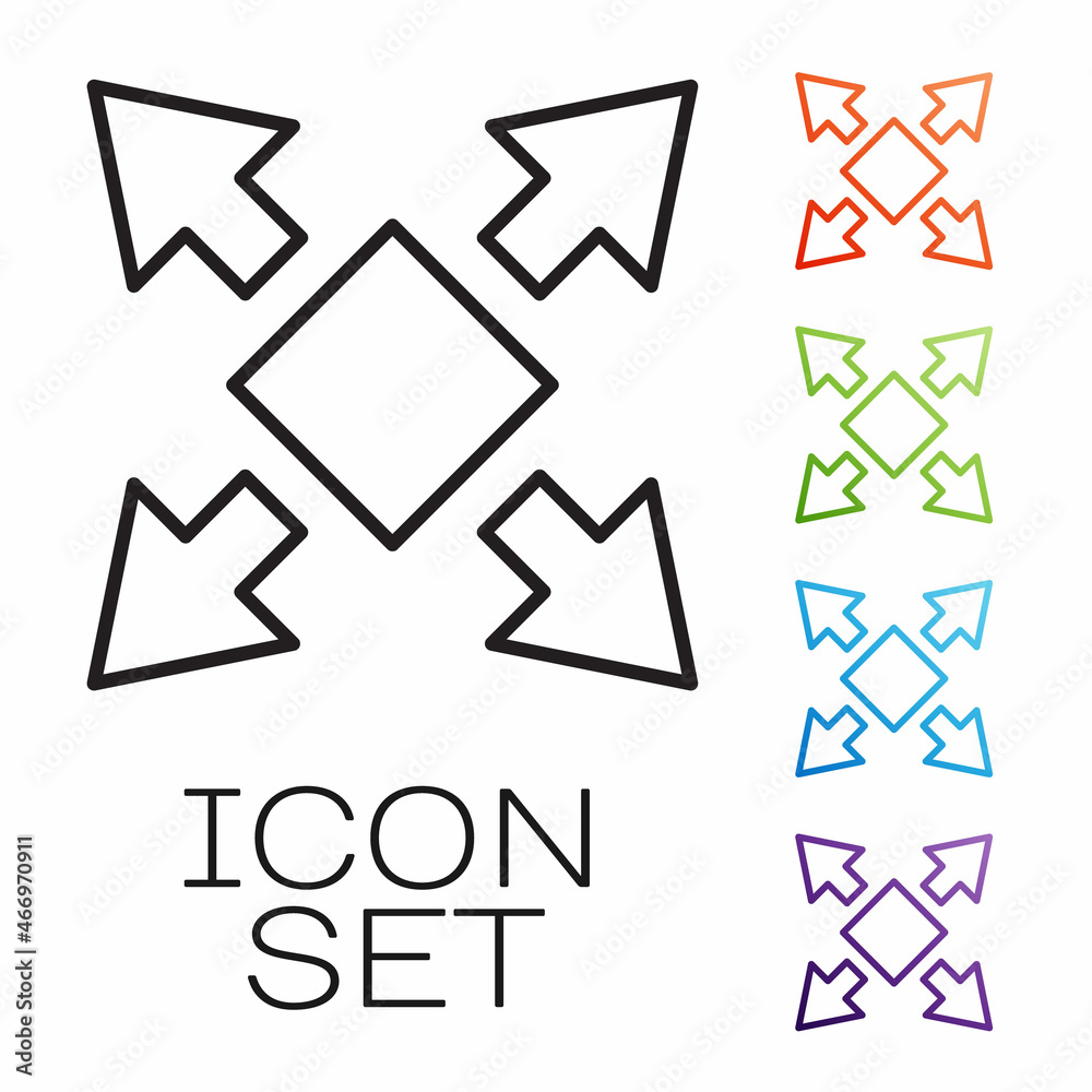 Black line Many ways directional arrow icon isolated on white background. Set icons colorful. Vector Black line Many ways directional arrow icon isolated on white background. Set icons colorful. Vector