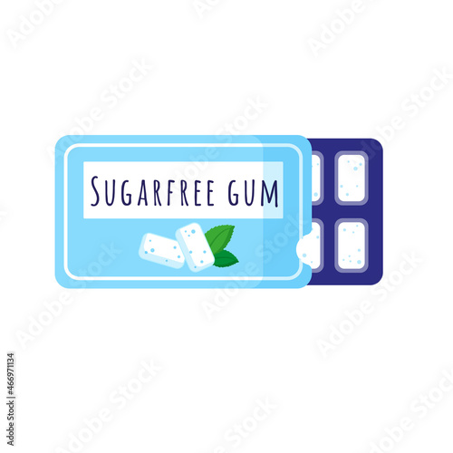 Vector cartoon open packaging of sugar free mint gum.