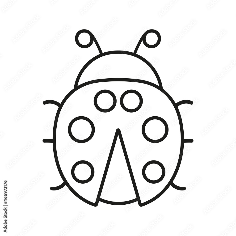 Ladybug cute line icon. Ladybird insect outline character. Vector isolated on white Ladybug cute line icon. Ladybird insect outline character. Vector isolated on white
