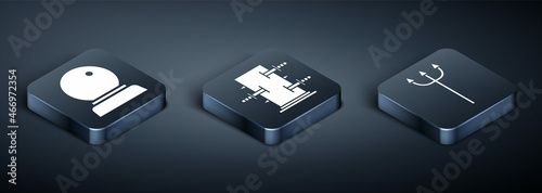 Set Isometric Magic ball, Neptune Trident and Trunk for magic tricks icon. Vector