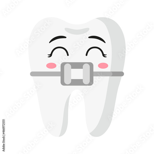 Vector cartoon cute characters of braced tooth.