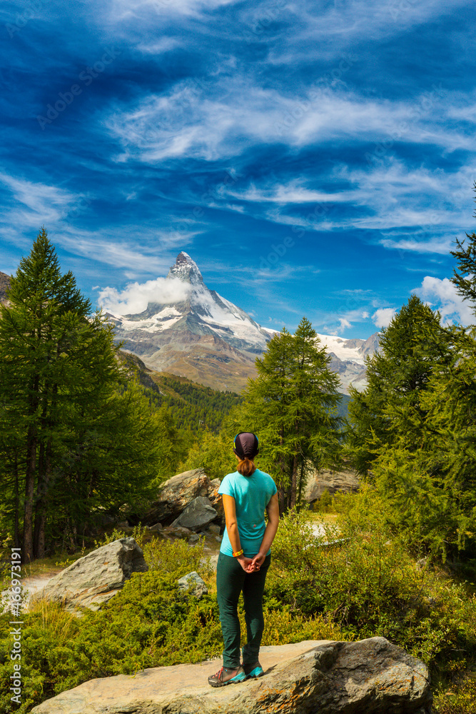 Beautiful summer scenery in the French Alps, with snow covered peaks