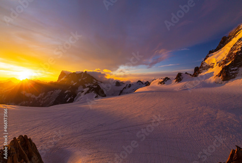 Beautiful sunrise colours in the Alps in winter