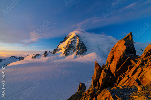 Beautiful sunrise colours in the Alps in winter