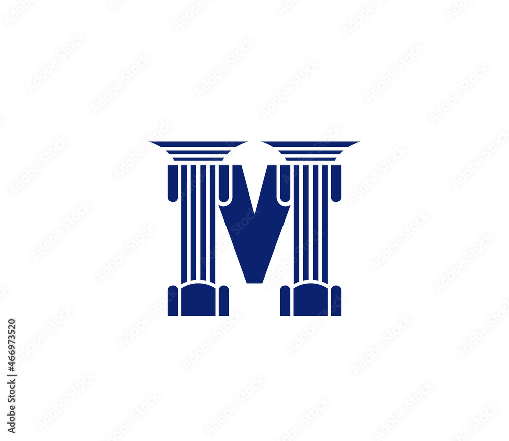 Letter M, Law Firm pillar, Creative Blue Color Logo Design, Company Business Concept Letter M, Law Firm pillar, Creative Blue Color Logo Design, Company Business Concept