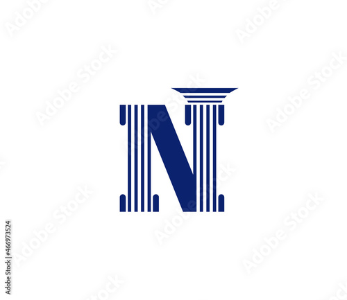 Letter N, Law Firm pillar, Creative Blue Color Logo Design, Company Business Concept