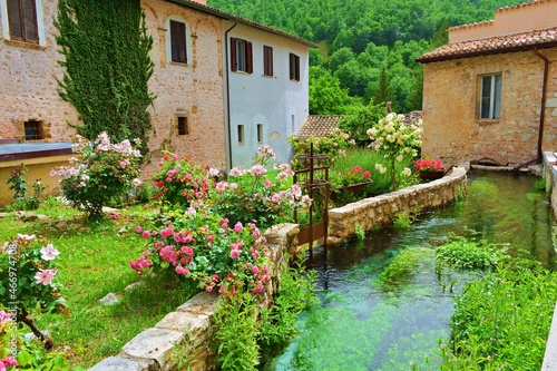 landscape of the medieval village of Rasiglia fraction of Foligno, Perugia, Italy photo