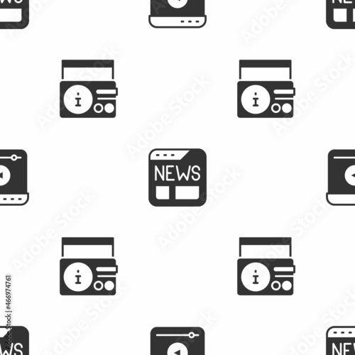 Set Live stream, News and on radio channel on seamless pattern. Vector