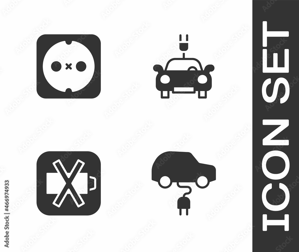 Set Electric car, Electrical outlet, Low battery and icon. Vector Set Electric car, Electrical outlet, Low battery and icon. Vector