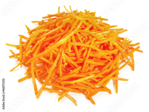 Fresh Vegetables - Fresh grated Carrots on white Background Isolated