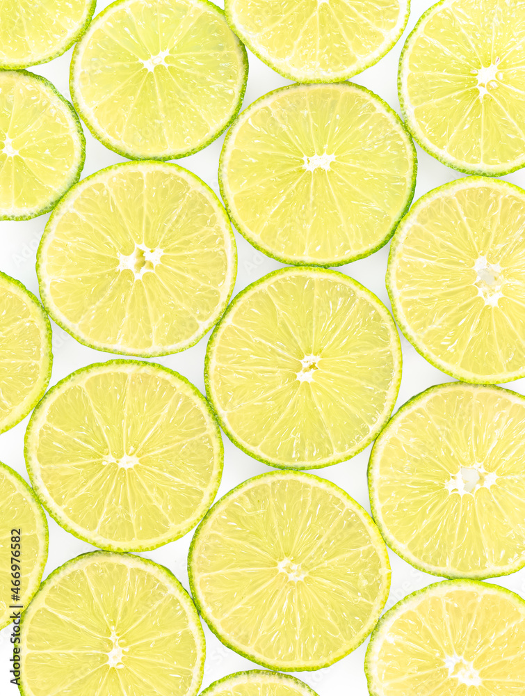 Sliced lemons against a white background
