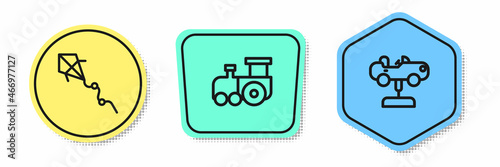Set line Kite, Toy train and Swing car. Colored shapes. Vector