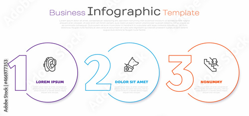 Set line Hearing aid, Guide dog and Disabled elevator. Business infographic template. Vector © Oksana