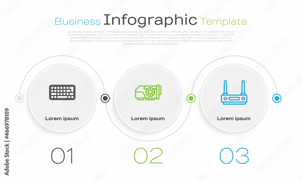 Set line Keyboard, Video graphic card and Router and wi-fi signal. Business infographic template. Vector Set line Keyboard, Video graphic card and Router and wi-fi signal. Business infographic template. Vector