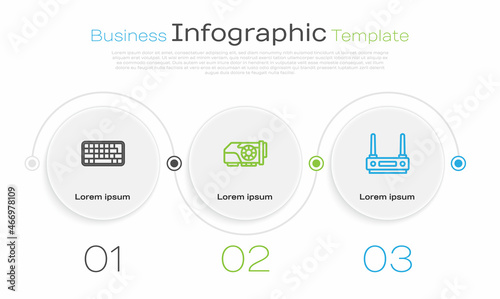 Set line Keyboard, Video graphic card and Router and wi-fi signal. Business infographic template. Vector