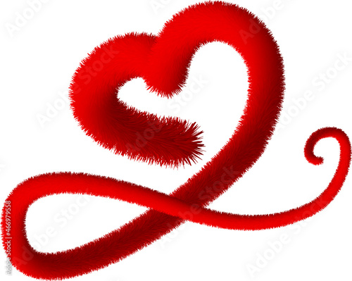 Romantic soft fur hearts isolated on white background. 3d decorative design element