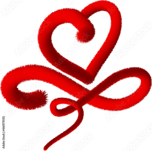 Romantic soft fur hearts isolated on white background. 3d decorative design element