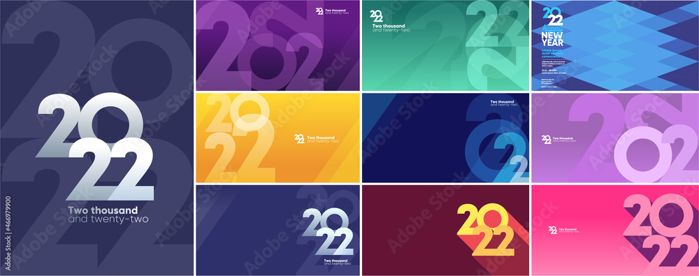2022. Big set. Collection of vector illustrations. Simple, flat design. Patterns and backgrounds. Perfect for poster, cover, banner.