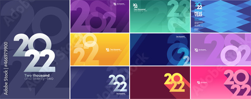 2022. Big set. Collection of vector illustrations. Simple, flat design. Patterns and backgrounds. Perfect for poster, cover, banner.