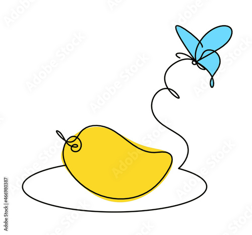 Drawing line  color mango on the white background. Vector