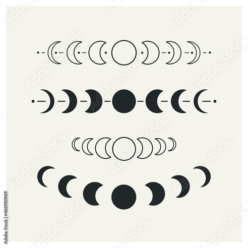 Moon phases collection. Heavenly cycle. Moon calendar. Сelestial vector set.