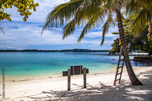 Beautiful tropical island koh Kham  white sand beach with volcanic rocks  near koh Mak  Trat  Thailand