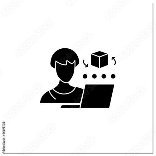 CAD artist glyph icon. Computer aided designer. 3d artist. Create, analyse, optimized design. Distance work. Freelance professions concept. Filled flat sign. Isolated silhouette vector illustration
