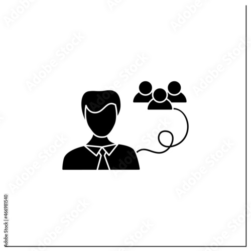 Public relations officer glyph icon.Head of communications, public relations,public affairs.Communication with community.Freelance professions.Filled flat sign. Isolated silhouette vector illustration