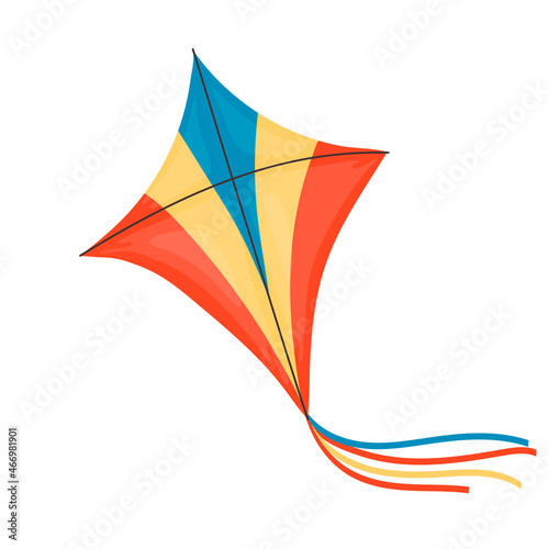 Cartoon kites. Wind flying toy with a ribbon and a tail for children. vector isolated on white background