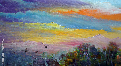  Art painting Oil color sky Thailand Countryside 