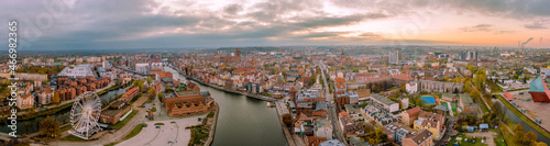 gdansk city aerial panoramic view 