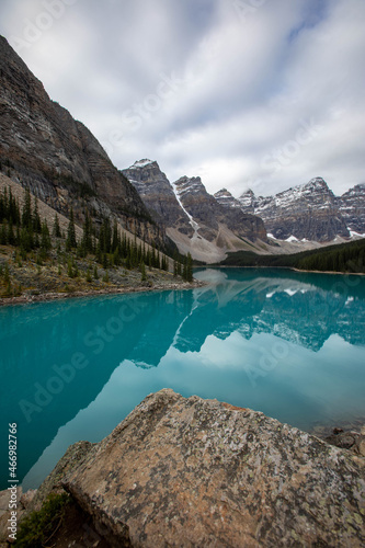 Landscape photo of Moraine Lake, located in Alberta, Canada.