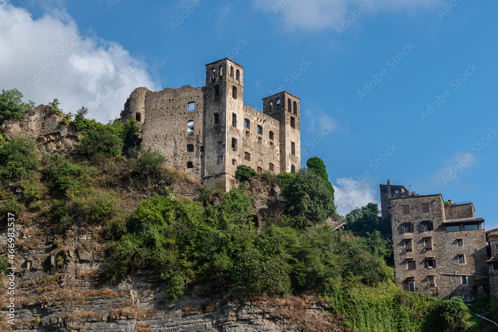The mighty castle ruin Castello dei Doria in Dolceacqua, Ligura, Italy 