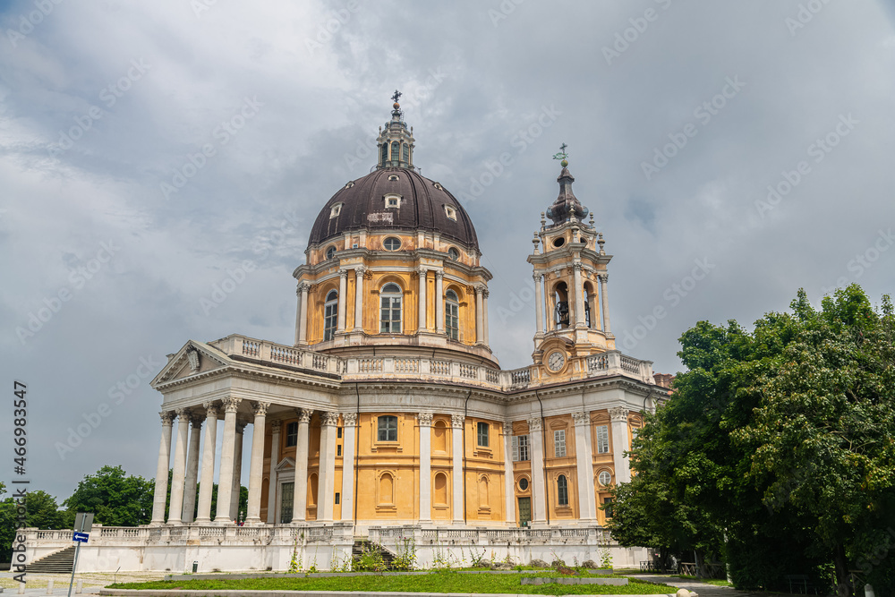 Exterior view of Basilica of Superga, a late baroque and neoclassical catholic church built by the Savoy family. Turin. piedmont. Italy