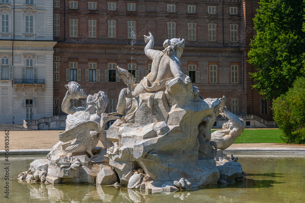 The nereids and tritons fountain in the royal gardens (giardini reali) of Turin, Piedmont, Italy