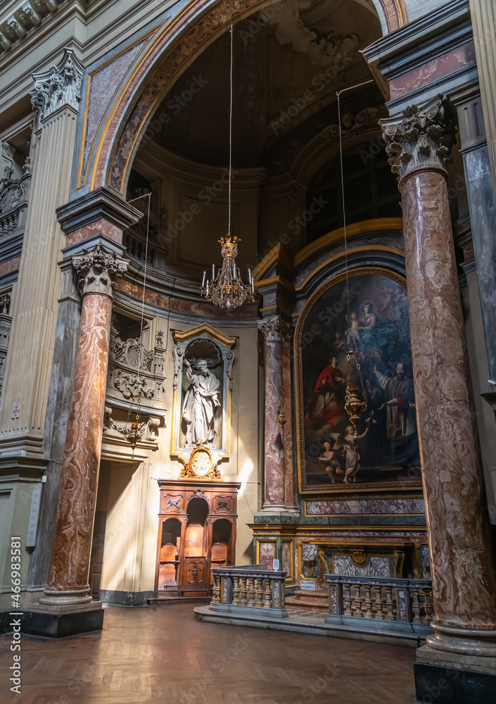 Interior View of Chisea di San Filippo Neri is a late-Baroque style, Turin, region of Piedmont, Italy