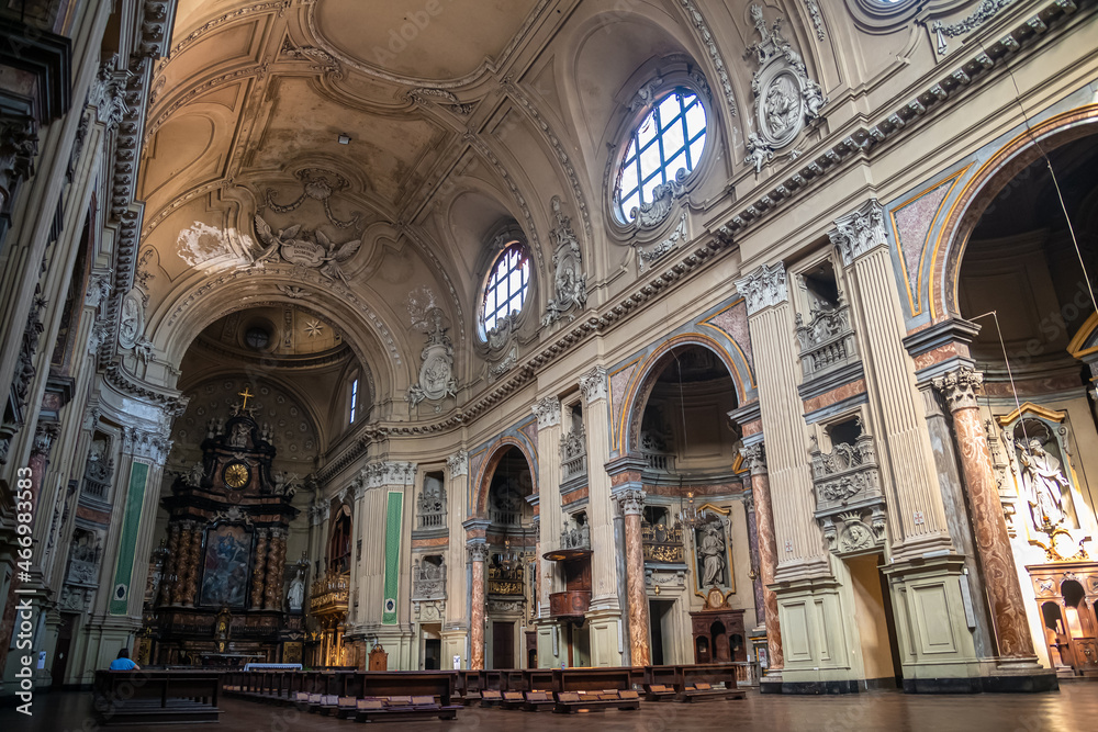 Interior View of Chisea di San Filippo Neri is a late-Baroque style, Turin, region of Piedmont, Italy