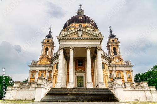 Exterior view of Basilica of Superga, a late baroque and neoclassical catholic church built by the Savoy family. Turin. piedmont. Italy