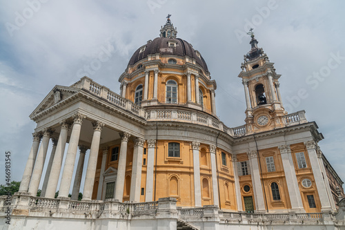 Exterior view of Basilica of Superga, a late baroque and neoclassical catholic church built by the Savoy family. Turin. piedmont. Italy